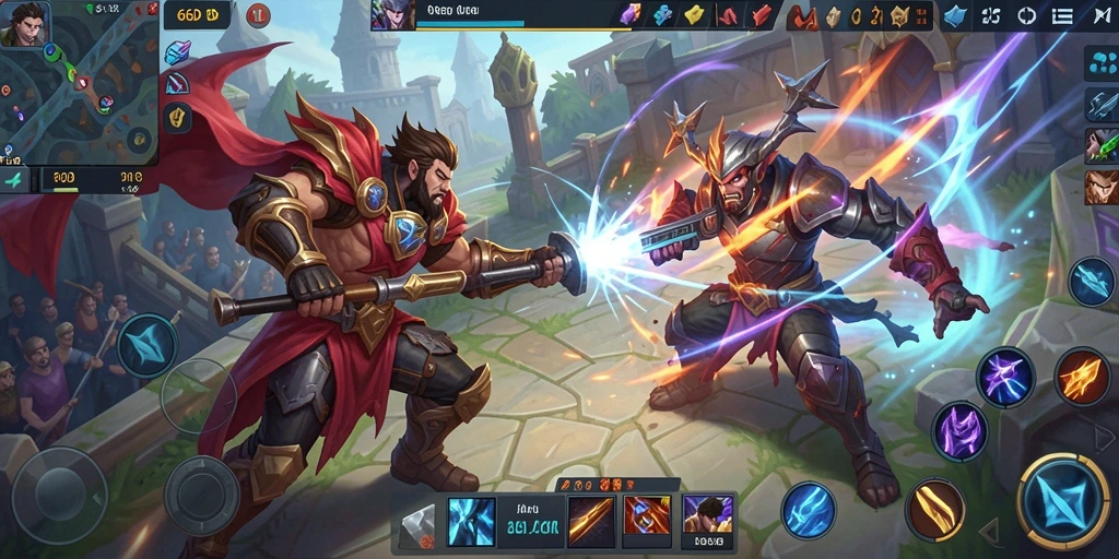 Tampilan gameplay seru di arena pertempuran MOBA 66D.