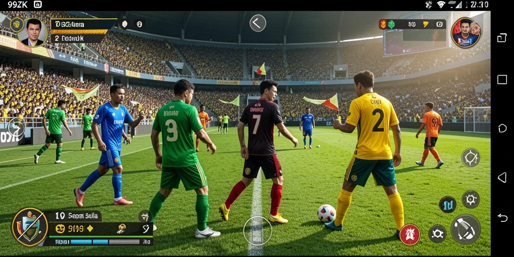 Tampilan gameplay menarik dari 99ZK di lapangan sepak bola.