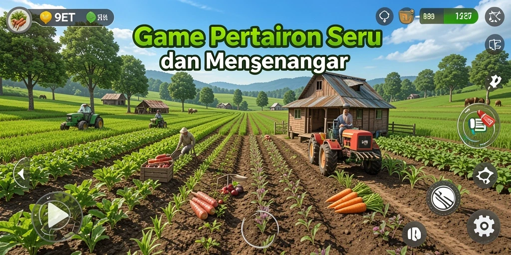 Tampilan gameplay 9ET yang menarik dengan ladang yang subur.