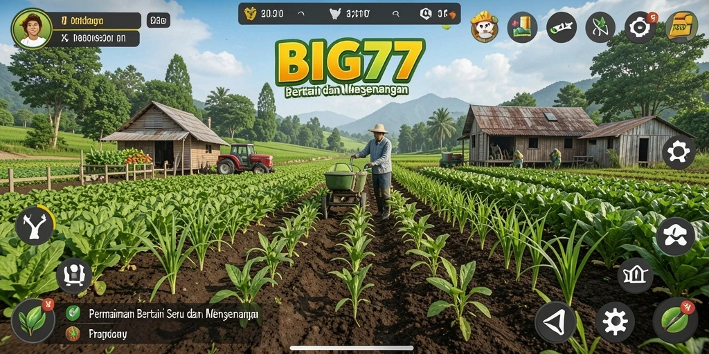 Tangkapan layar gameplay BIG77 dengan nuansa pertanian yang ceria.