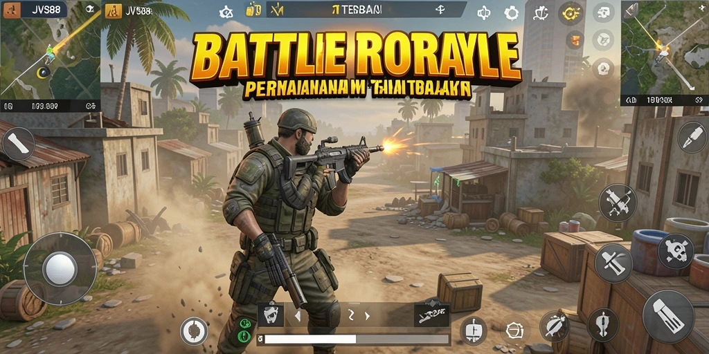 Tampilan gameplay seru di JVS88 saat bertarung dalam pertempuran Battle Royale.