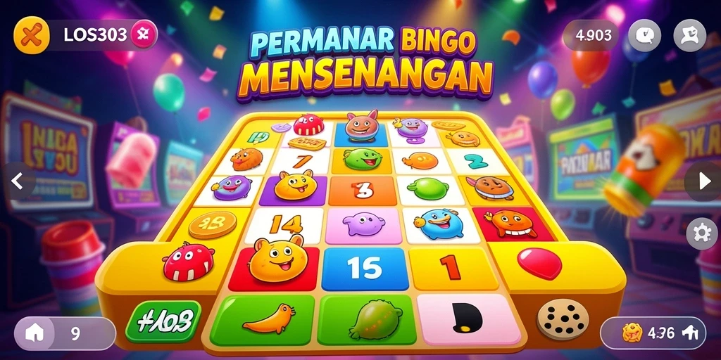 Screenshot utama LOS303 menampilkan gameplay seru Bingo yang penuh warna.