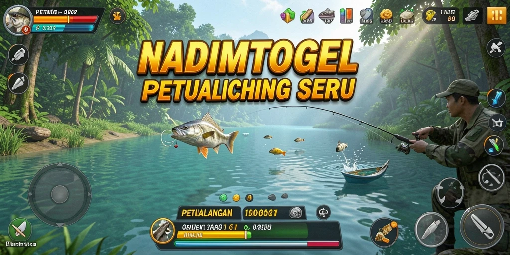 Screenshot gameplay NADIMTOGEL menampilkan petualangan memancing yang seru.