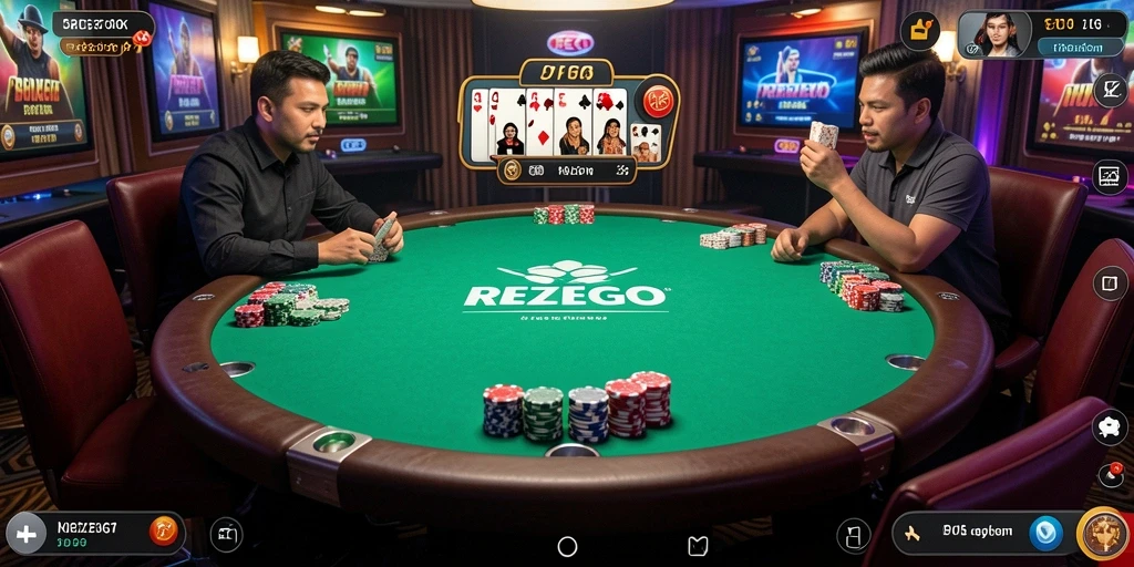 Tampilan gameplay seru pada aplikasi Poker REZEGO.