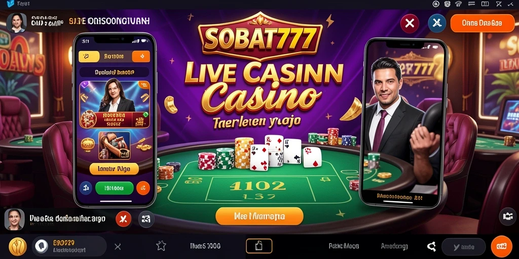 Screenshot gameplay SOBAT777 menunjukkan dealer profesional dan suasana kasino yang nyata.