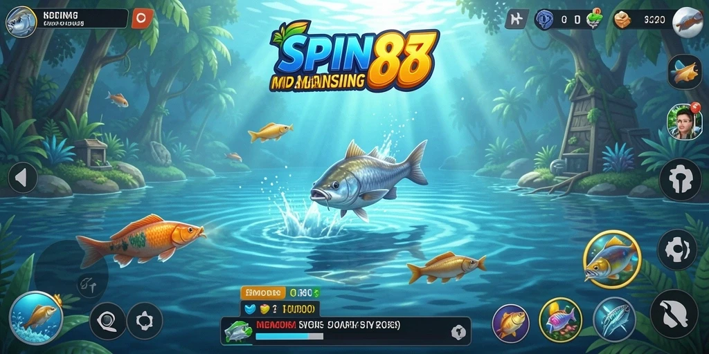 Tampilan gameplay yang memikat di SPIN88 dengan berbagai ikan yang menunggu untuk ditangkap.
