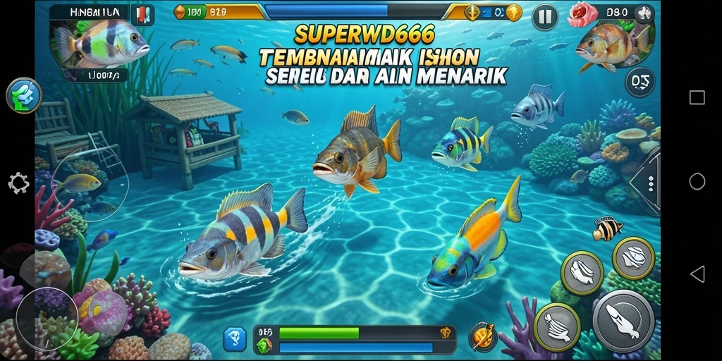 Screenshot gameplay SUPERWD666 menampilkan aksi menembak ikan yang penuh keseruan.