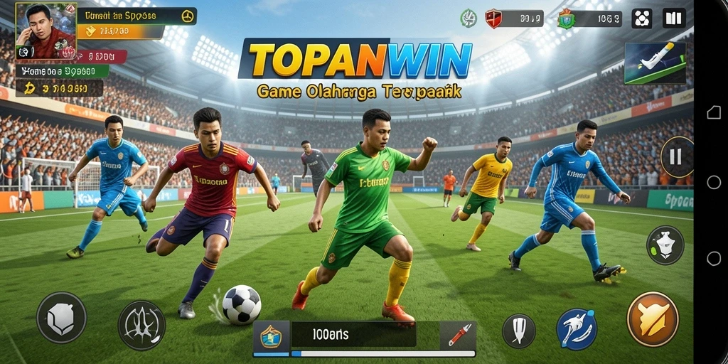 Screenshot utama TOPANWIN menampilkan aksi seru dalam pertandingan olahraga.