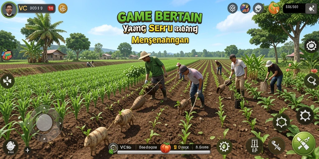 Tampilan gameplay seru VC5 dengan aktivitas bertani yang dinamis.