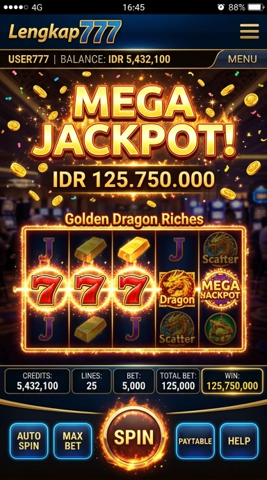Tampilan halaman utama lengkap777 yang menawan.
